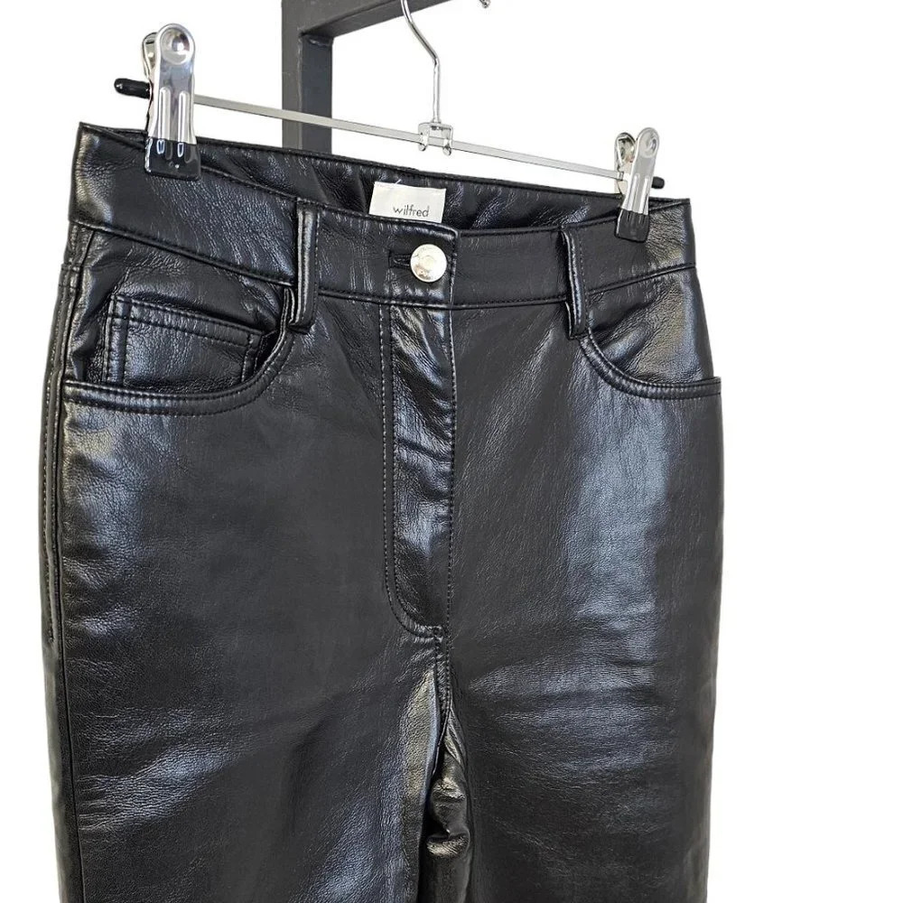 Aritzia Wilfred Melina Pant Black Vegan Leather High Waist Straight Leg Size  2 - Picture 6 of 9